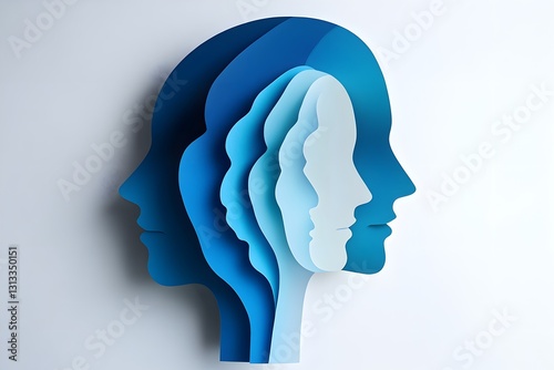 Layered profile heads on light background