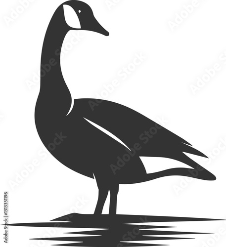 silhouette of a goose standing on the edge of a pond animal vector