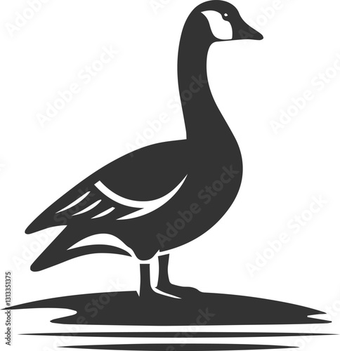 silhouette of a goose standing on the edge of a pond animal vector