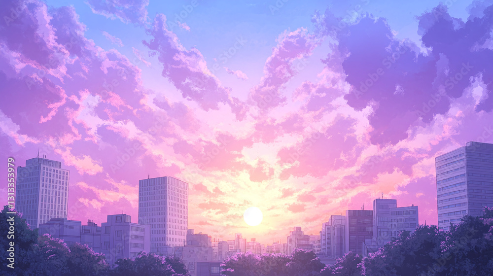 Obraz premium Pastel City Sunset - Dreamy Urban Landscape