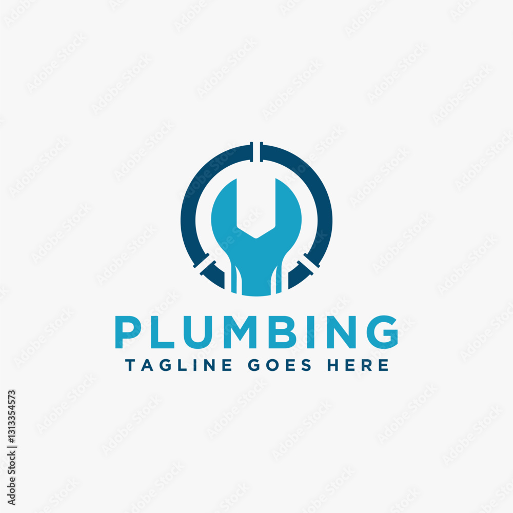 Simple Plumbing logo vector with wrench and circle plumbing pipe design Simple Plumbing logo vector with wrench and circle plumbing pipe design