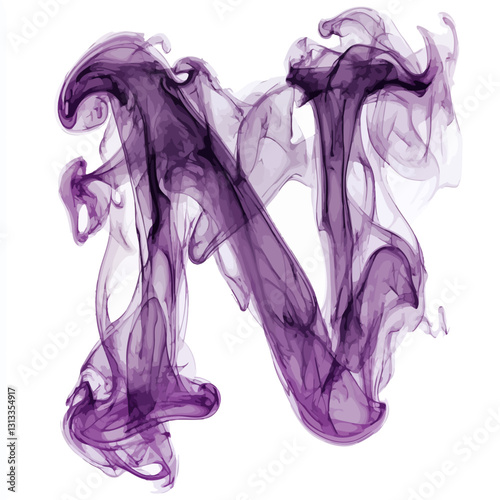 Purple Smoke Letter N - Abstract Design Element on White Background