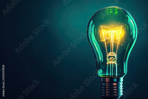 Illuminated Green Lightbulb on Dark Background (2)