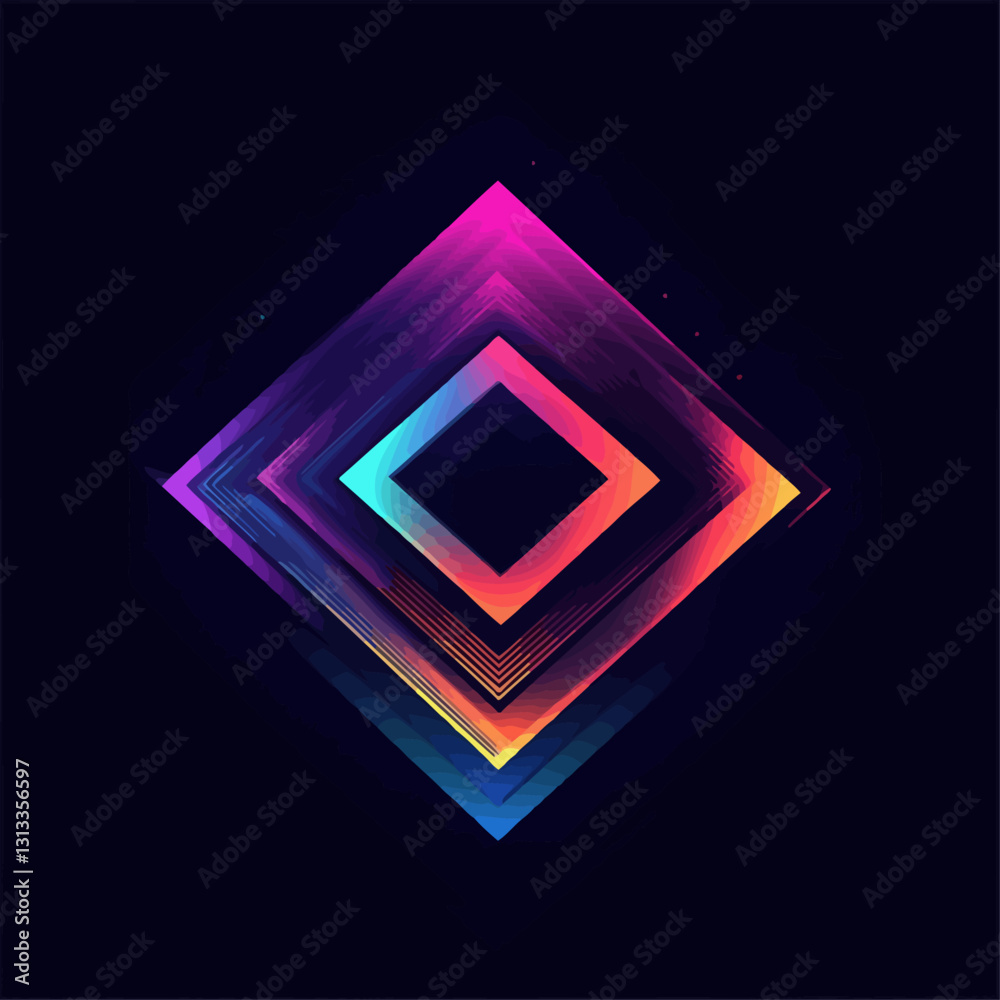 Abstract Neon Rhombus Frames Glowing on Dark Background with Sparkles Abstract Neon Rhombus Frames Glowing on Dark Background with Sparkles