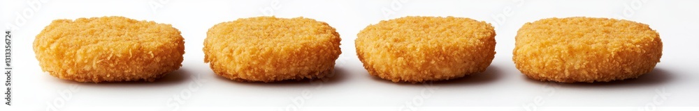 Entire depth of field, a clipping path, featuring isolated nuggets on a white backdrop Entire depth of field, a clipping path, featuring isolated nuggets on a white backdrop