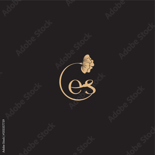 modern circle floral ES initial line logo monogram wedding concept letter