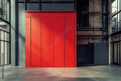 Contemporary freight lift with a stylish double panel sliding door Unoccupied freight elevator