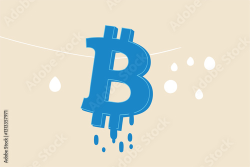 Bitcoin and cryptocurrency using for money laundering or payment in dark market, financial crime or criminal ransom pay concept, drying B alphabet with pegs as Bitcoin symbol after laundering.