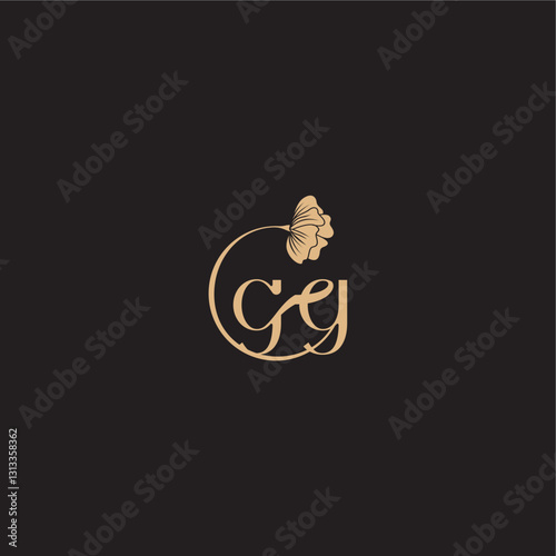 modern circle floral monogram wedding concept letter initial line logo GG