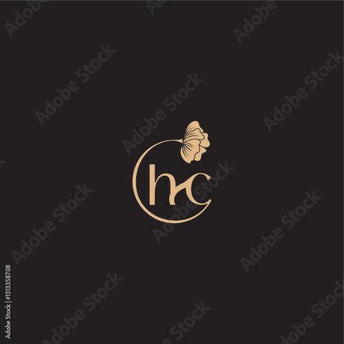 modern circle floral monogram wedding concept letter initial line logo HC
