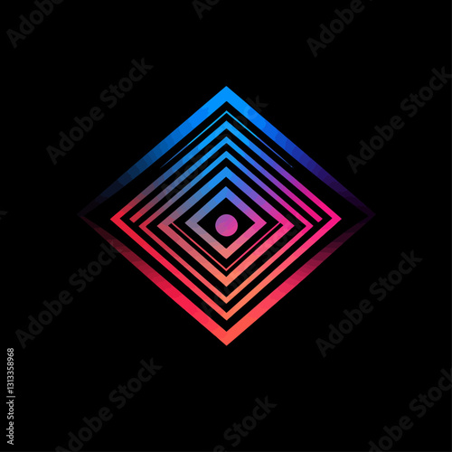 Geometric Gradient Tunnel: Abstract Diamond Shapes with a Central Sphere