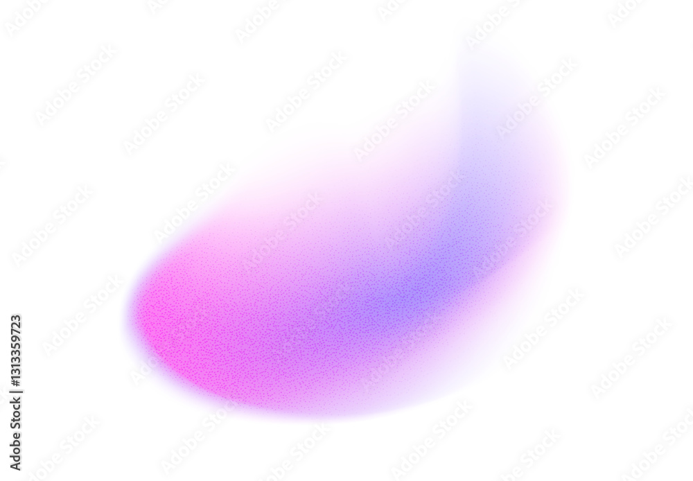 Abstract gradient shape with noise, purple blurred grainy color gradation, vibrant design element. Figure with soft flow effect, isolated on white. Vector illustration.