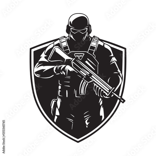 Gunner Gunman Vectors logo design isolated on white background.