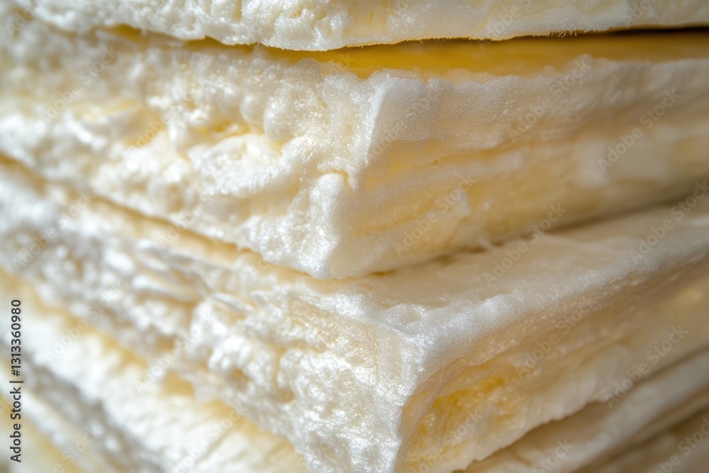 Detailed view of white rigid foam sheets for home insulation Contemporary technology remodeling expert work energy efficiency alternative to mineral wool Detailed view of white rigid foam sheets for home insulation Contemporary technology remodeling expert work energy efficiency alternative to mineral wool