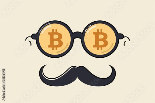 Bitcoin whale or anonymous who rich with bitcoin crypto trading, cryptocurrency guru or success investor with no identity concept, fancy nerd eyeglasses with precious Bitcoin symbol and mustache.