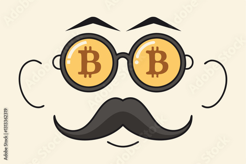 Bitcoin whale or anonymous who rich with bitcoin crypto trading, cryptocurrency guru or success investor with no identity concept, fancy nerd eyeglasses with precious Bitcoin symbol and mustache.