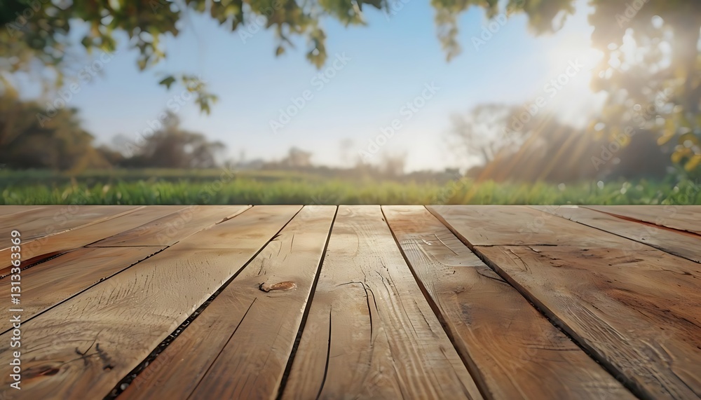 wooden table on the grass wooden table on the grass