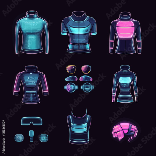 Futuristic Neon Apparel: Cyberpunk Clothing with Tech-Enhanced Elements