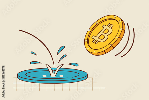 Bitcoin price rebound, crypto currency bounce back to rising up after falling down concept, golden bitcoin bounce back on the trampoline rising up on price graph.