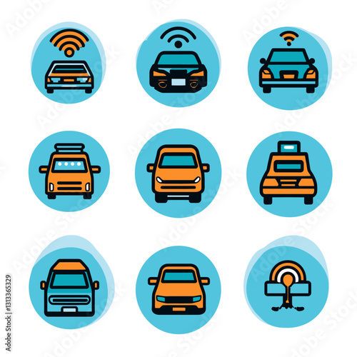 Connected car icons set showcases self-driving and autonomous vehicle tech