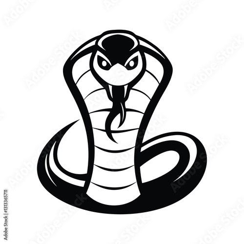 King Cobra Snake with Expanded Hood, Ready to Strike
