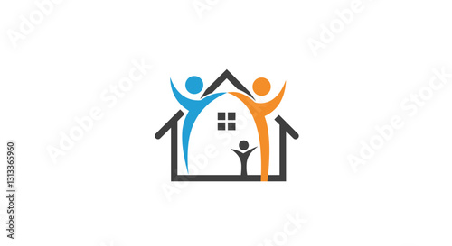 Family home logo with abstract figures and child.