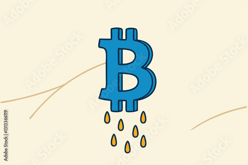 Bitcoin and cryptocurrency using for money laundering or payment in dark market, financial crime or criminal ransom pay concept, drying B alphabet with pegs as Bitcoin symbol after laundering.