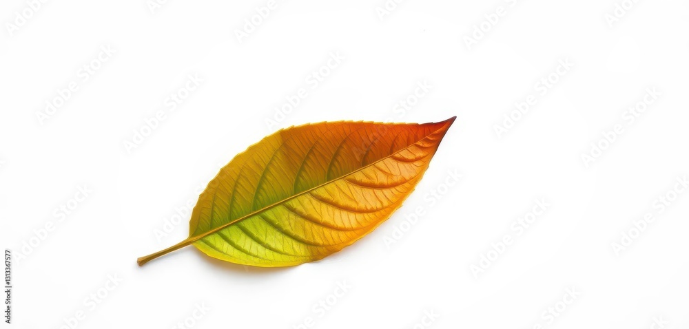 Single abandoned leaf on stark white backdrop, season, one
