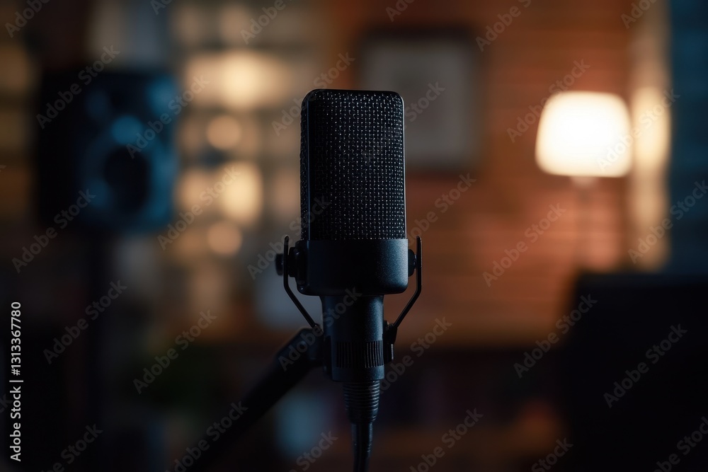 High quality microphone for online podcast streaming close up equipment for audio recording in a contemporary radio studio High quality microphone for online podcast streaming close up equipment for audio recording in a contemporary radio studio
