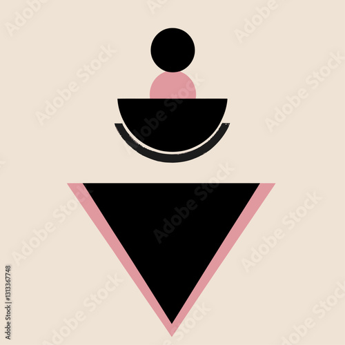 Minimalist Geometric Shapes in Black and Pink on Beige Background Design