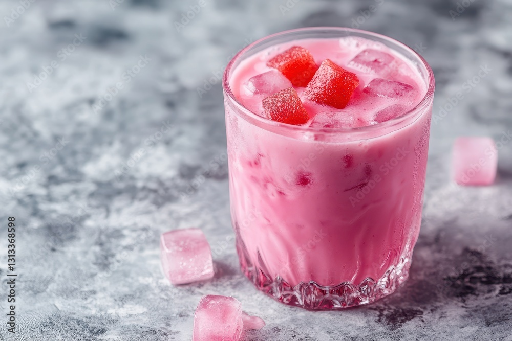 Φωτογραφία Iced pink milk in Thai style Chilled sweet beverage made from red grenadine syru
