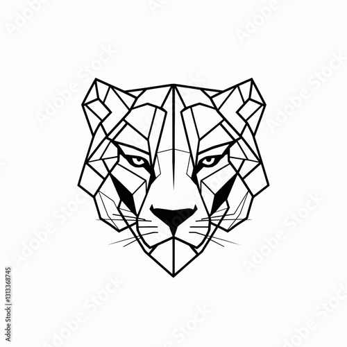 Geometric cheetah head illustration, low polygon black and white vector