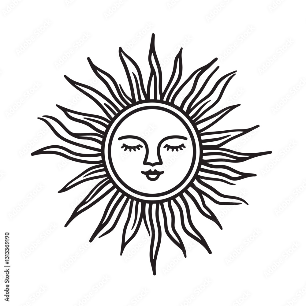 Black and white sun face vector illustration design celestial astrology Black and white sun face vector illustration design celestial astrology