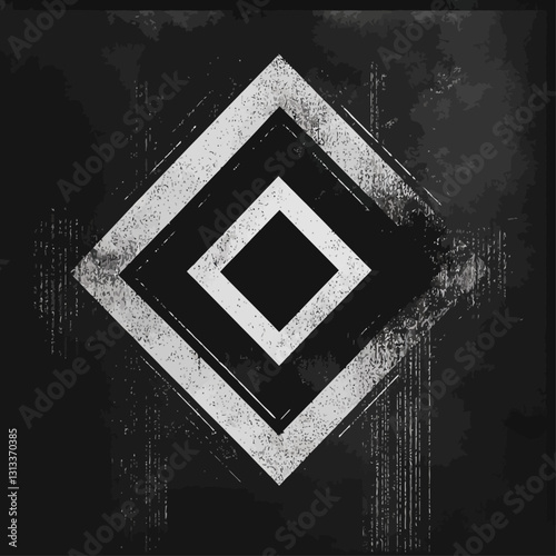 Abstract geometric diamond shapes, monochrome art on dark textured surface