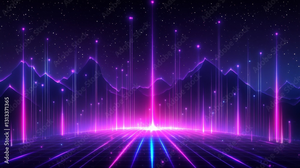 Vibrant cyberpunk cityscape with neon glow abstract future digital space technology network connection modern background illustration Vibrant cyberpunk cityscape with neon glow abstract future digital space technology network connection modern background illustration