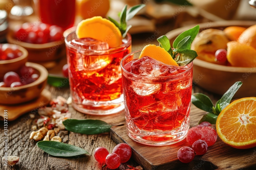 Negroni cocktail featuring gin Campari and orange at the bar Negroni cocktail featuring gin Campari and orange at the bar