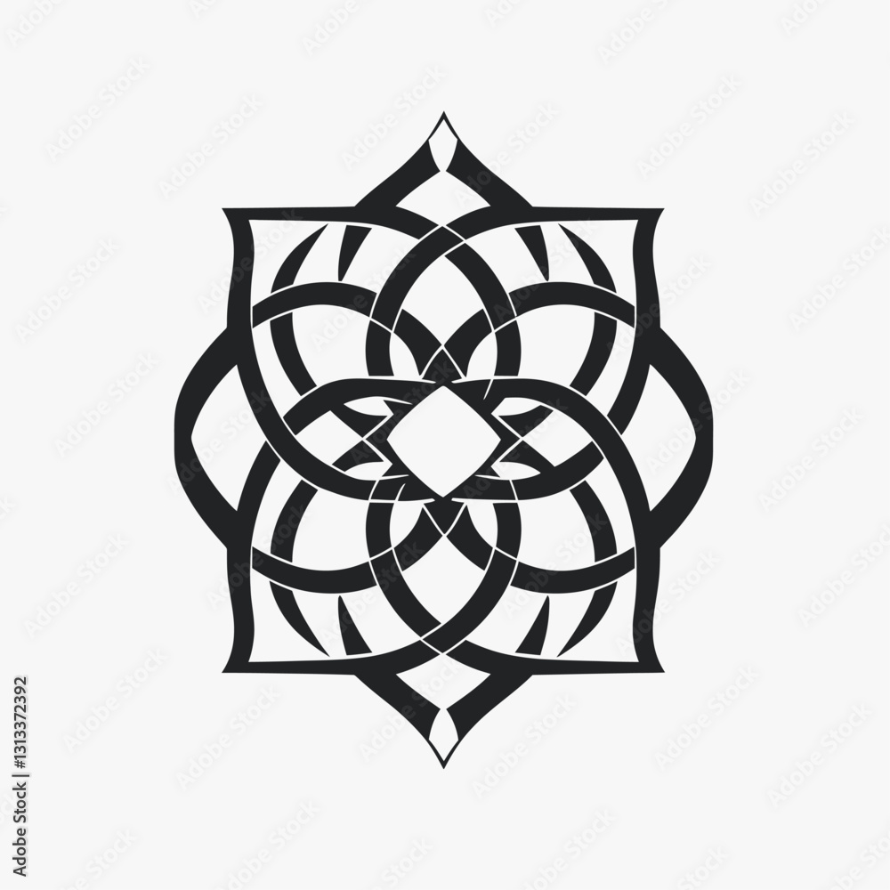 Fototapeta premium Abstract Black and White Geometric Floral Pattern with Interlocking Design