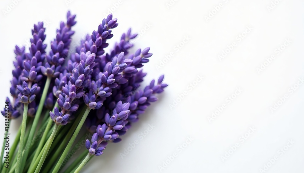 Fototapeta premium Fresh bundles of lavender flowers on a white background, natural, isolated, bundle