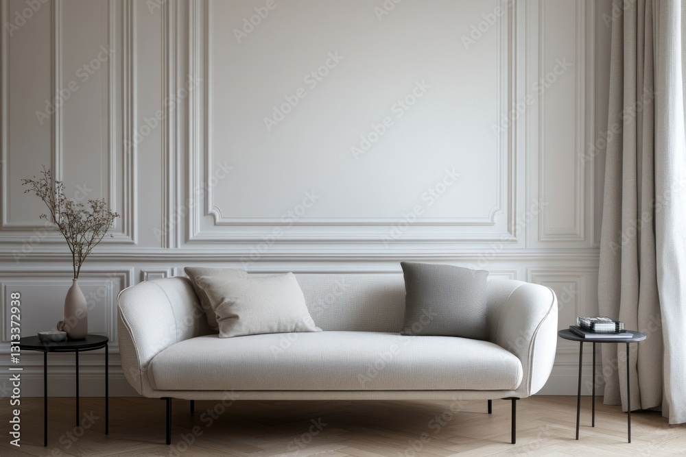 Empty white sofa in a classic interior living room with neutral colors Empty white sofa in a classic interior living room with neutral colors
