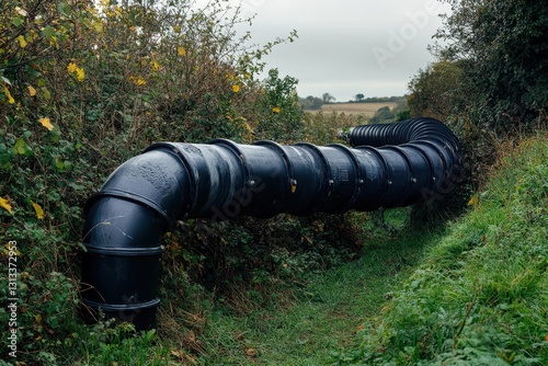 New polyethylene gas pipe with a branch connected to a 90mm main installed beneath a high voltage cable in Painswick Gloucestershire UK