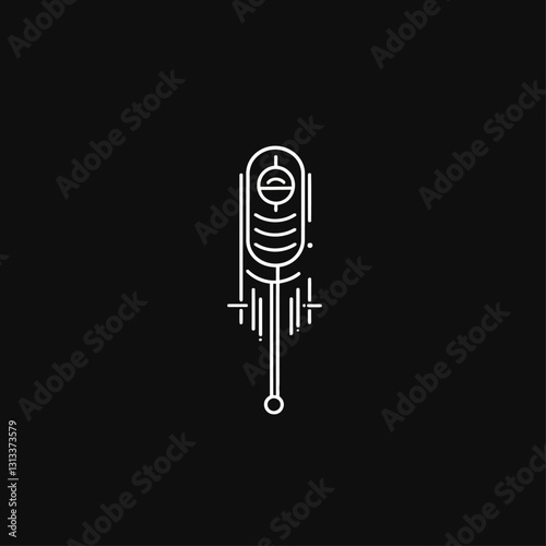 Minimalist white microphone vector icon on black background design