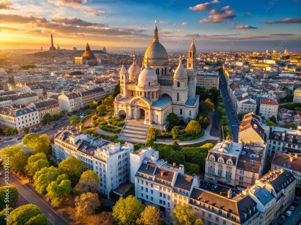 Fototapeta premium Stunning Aerial Panorama of Paris: Montmartre & Sacré-Cœur Basilica