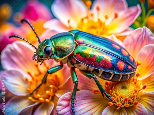 Stunning Floral Print with Unique Bug Design - High-Resolution Stock Photo