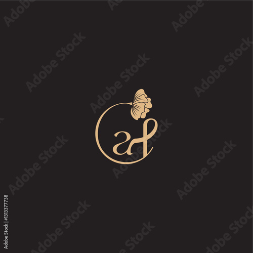 monogram wedding concept initial line logo AL modern circle floral letter