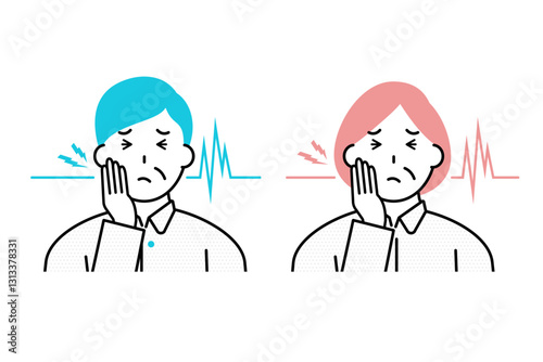 歯に痛みを感じる中年の男性と女性のイメージイラスト