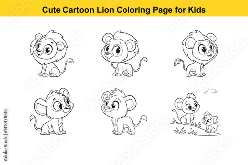 Bundle Cute Cartoon Lion Coloring Page for Kids
