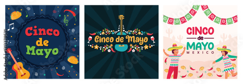 Mexican mariachi folk music parade. Cinco de mayo concept. Federal holidays in Mexico.