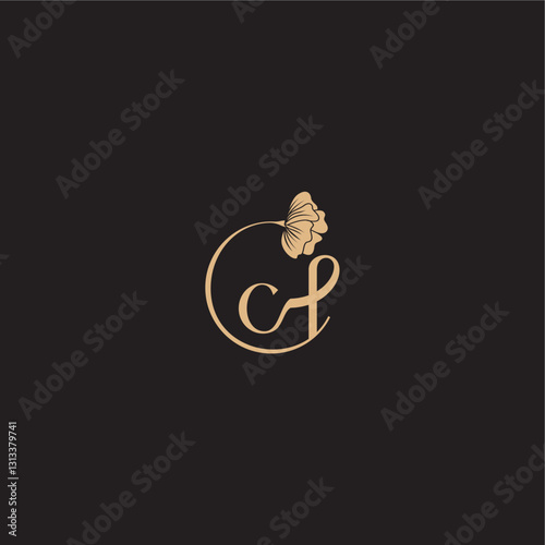 monogram wedding concept initial line logo CL modern circle floral letter