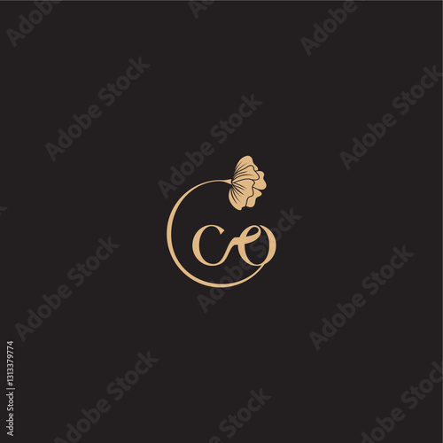 monogram wedding concept initial line logo CO modern circle floral letter
