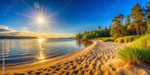 Sunny Sotkamo Beach: Candid Finnish Summer Lakeside Scene photo